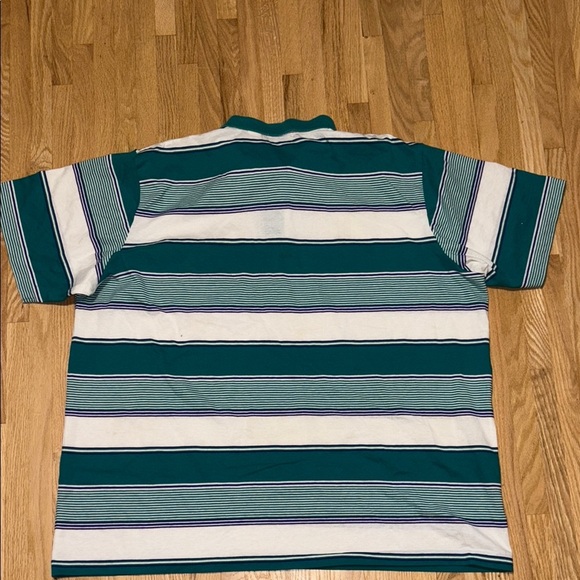 On Your mark Turquoise and White Horizontal Striped Polo Shirt Front Pocket - Picture 3 of 5